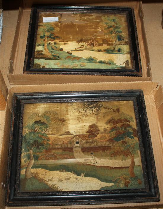 Pair 18th Century silk pictures A/F